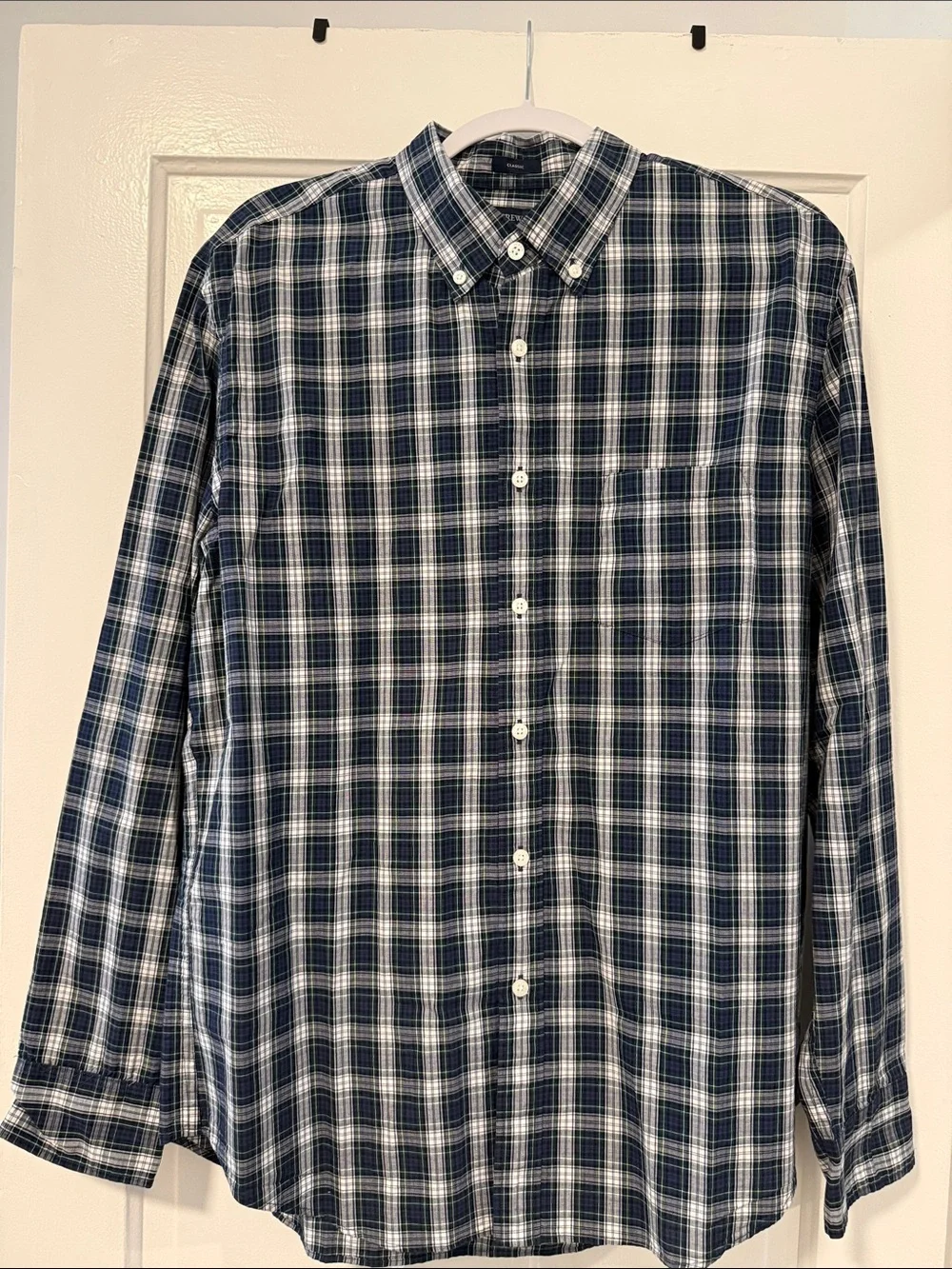J.Crew Classic Flex Washed Plaid Shirt Navy Green Size L